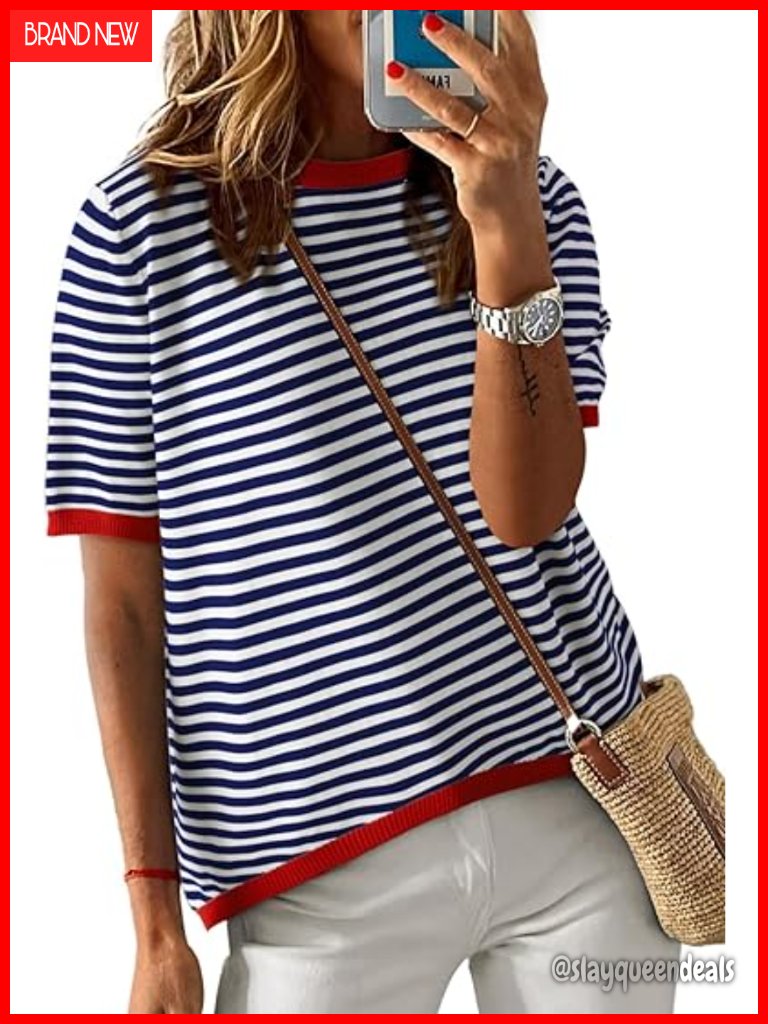 Striped Color Block Knit High Low Pullover Sweater Top